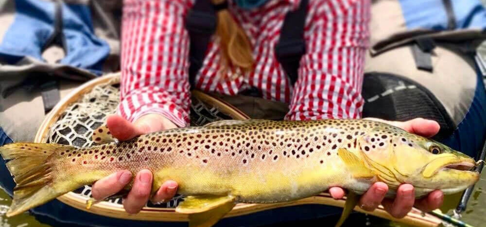 Lady holding fish while fly fishing in Ketchum