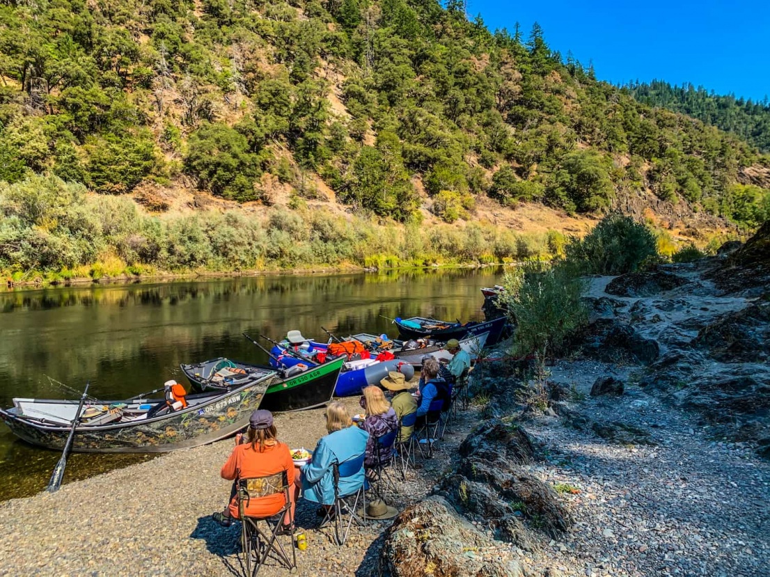 Enjoying lunch on a fishing trip on the Rogue River