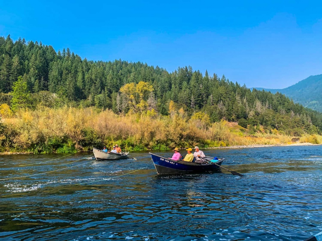Drift boats fly-fishing on the Rogue River